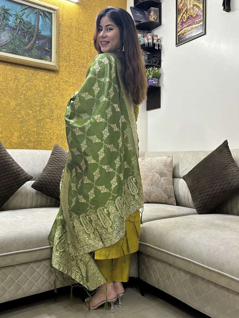 women solid with work three quarter sleeve kurta pant with dupatta set - 22322157 -  Standard Image - 2