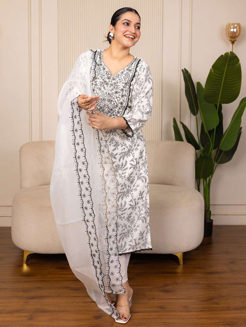 women printed three quarter sleeve kurta pant with dupatta set - 22322188 -  Standard Image - 2