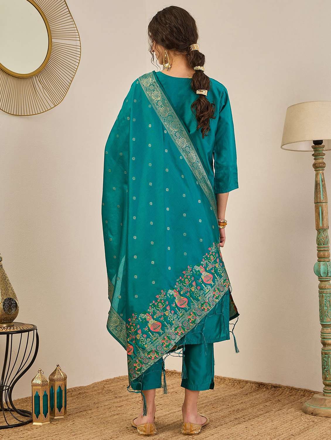 women self design three quarter sleeve kurta pant with dupatta set - 22322190 -  Standard Image - 2