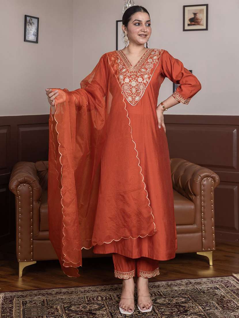 peach silk blend kurta pant  set