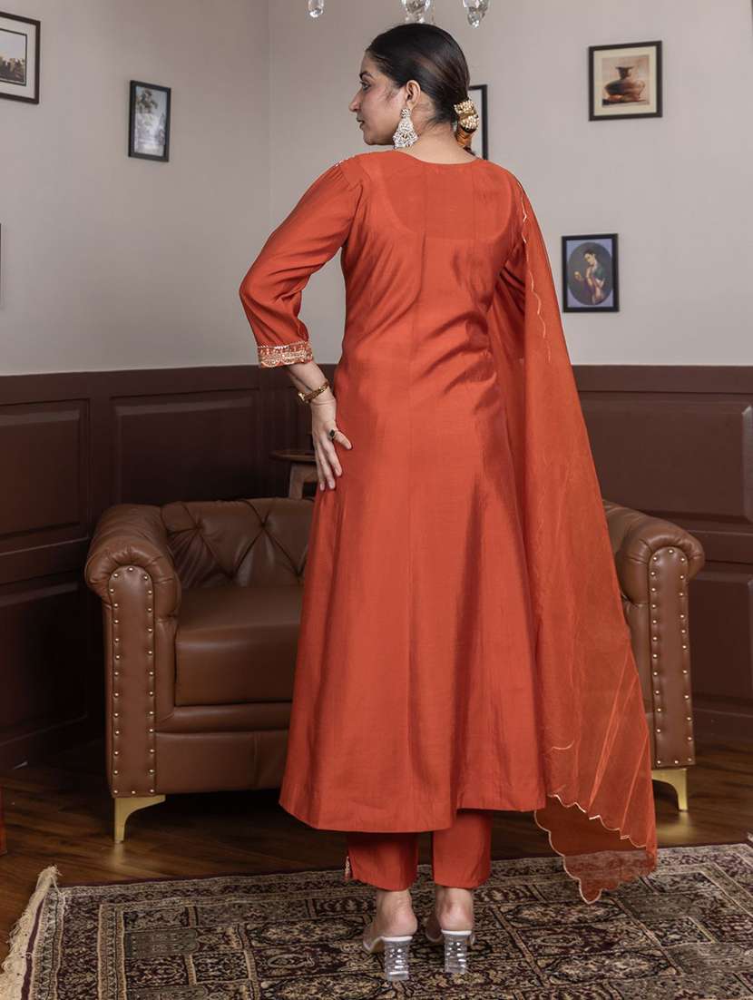 peach silk blend kurta pant  set - 22322193 -  Standard Image - 2