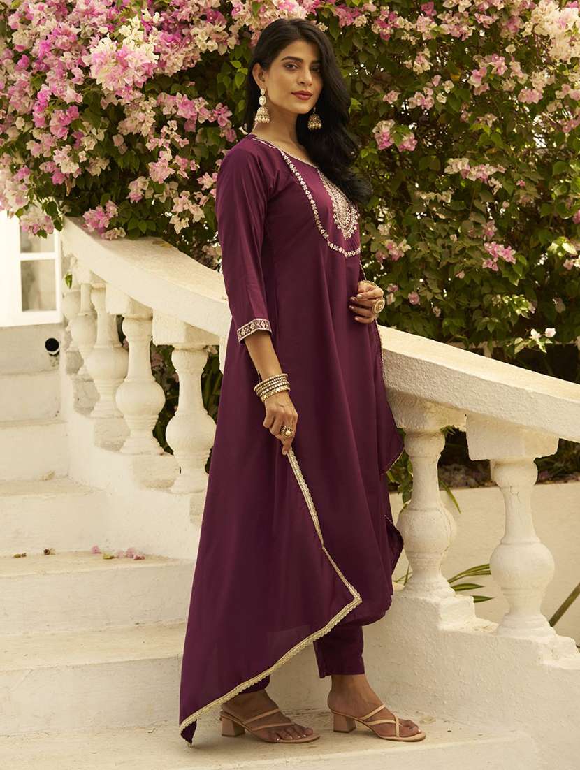 purple silk blend kurta pant  set - 22322196 -  Standard Image - 2