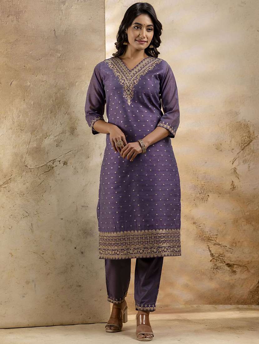 women self design three quarter sleeve kurta pant with dupatta set - 22322229 -  Standard Image - 2