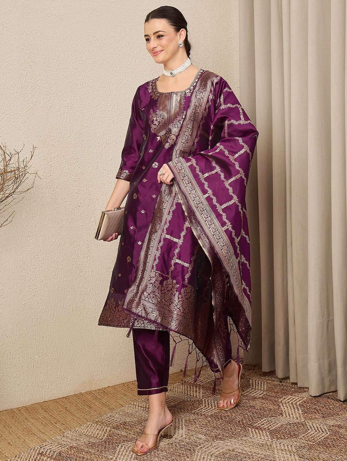 women self design three quarter sleeve kurta pant with dupatta set - 22322243 -  Standard Image - 2