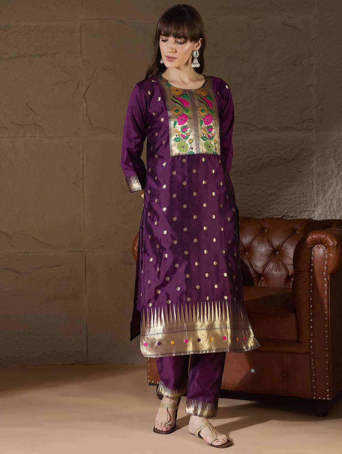 Women Self Design Three Quarter Sleeve Kurta Pant With Dupatta Set - 22322273 -  Standard Image - 2
