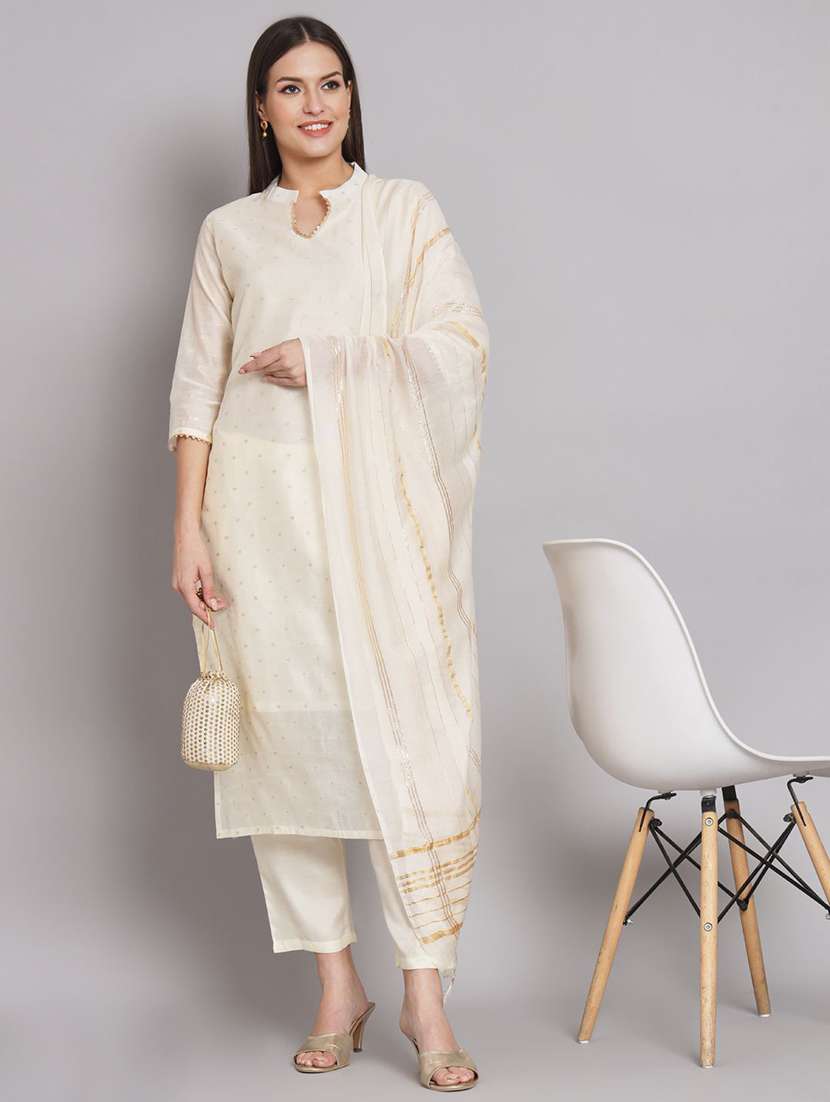 women self design three quarter sleeve kurta pant with dupatta set