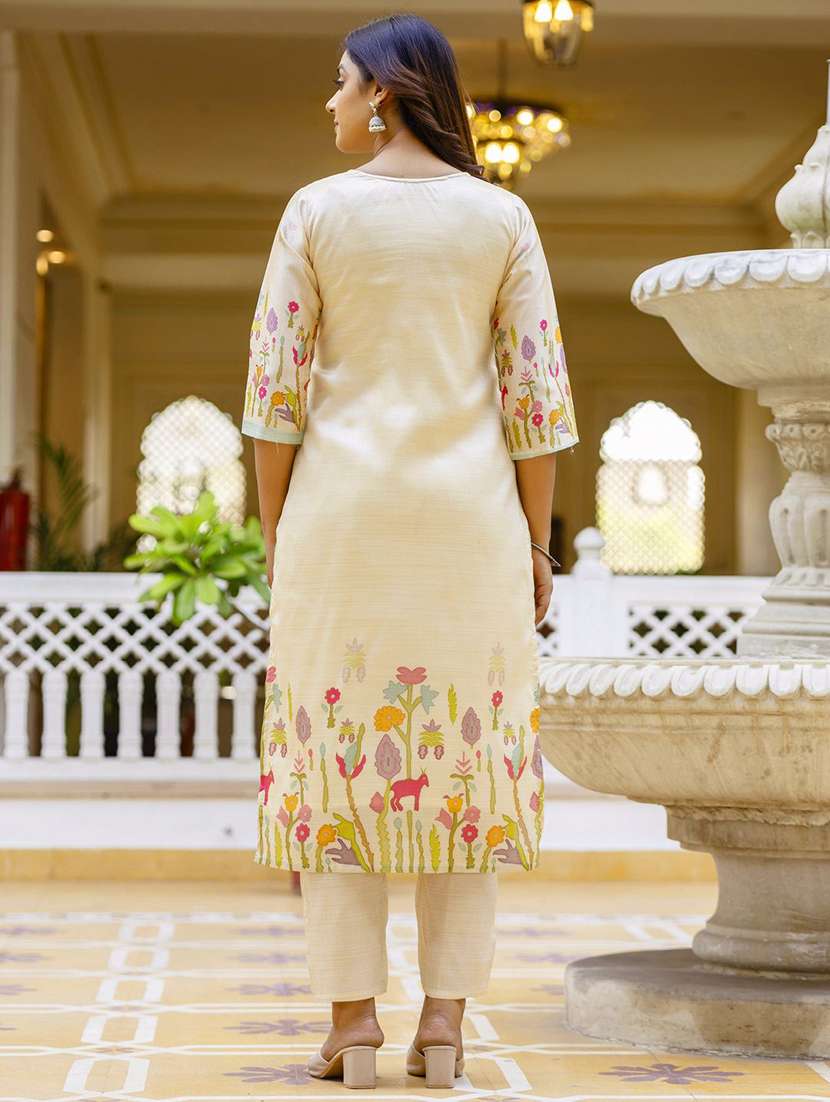women printed three quarter sleeve kurta pant with dupatta set - 22322297 -  Standard Image - 2