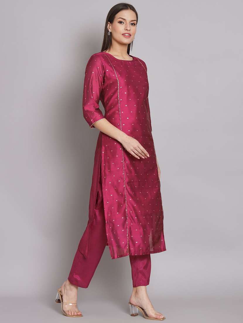 women solid with work round neck kurta pant with dupatta set  - 22322316 -  Standard Image - 2