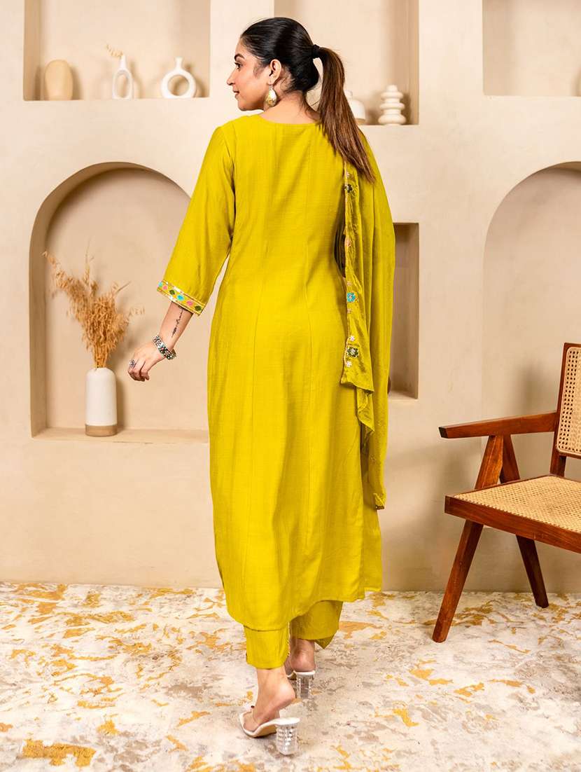 Women Solid With Work Three Quarter Sleeve Kurta Pant With Dupatta Set - 22322383 -  Standard Image - 2