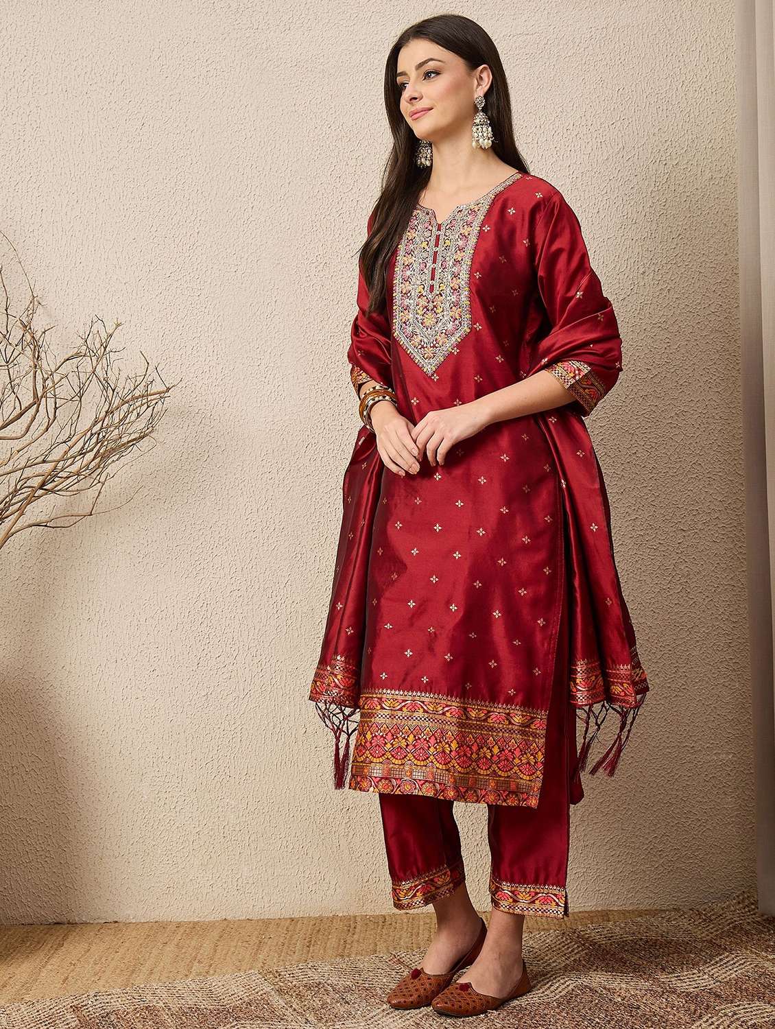 women self design three quarter sleeve kurta pant with dupatta set - 22322401 -  Standard Image - 2
