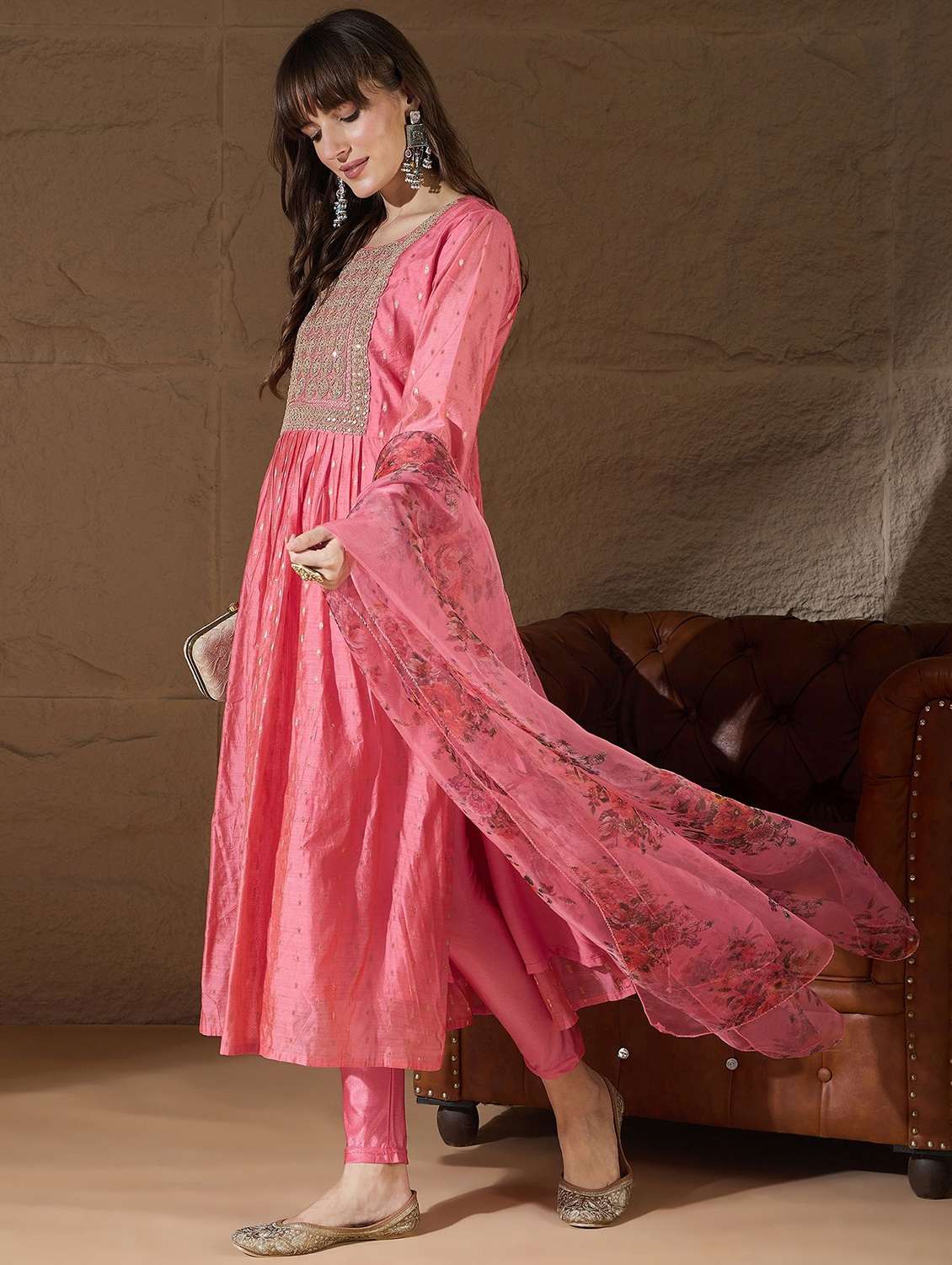 Women Self Design Three Quarter Sleeve Kurta Pant With Dupatta Set - 22322454 -  Standard Image - 2