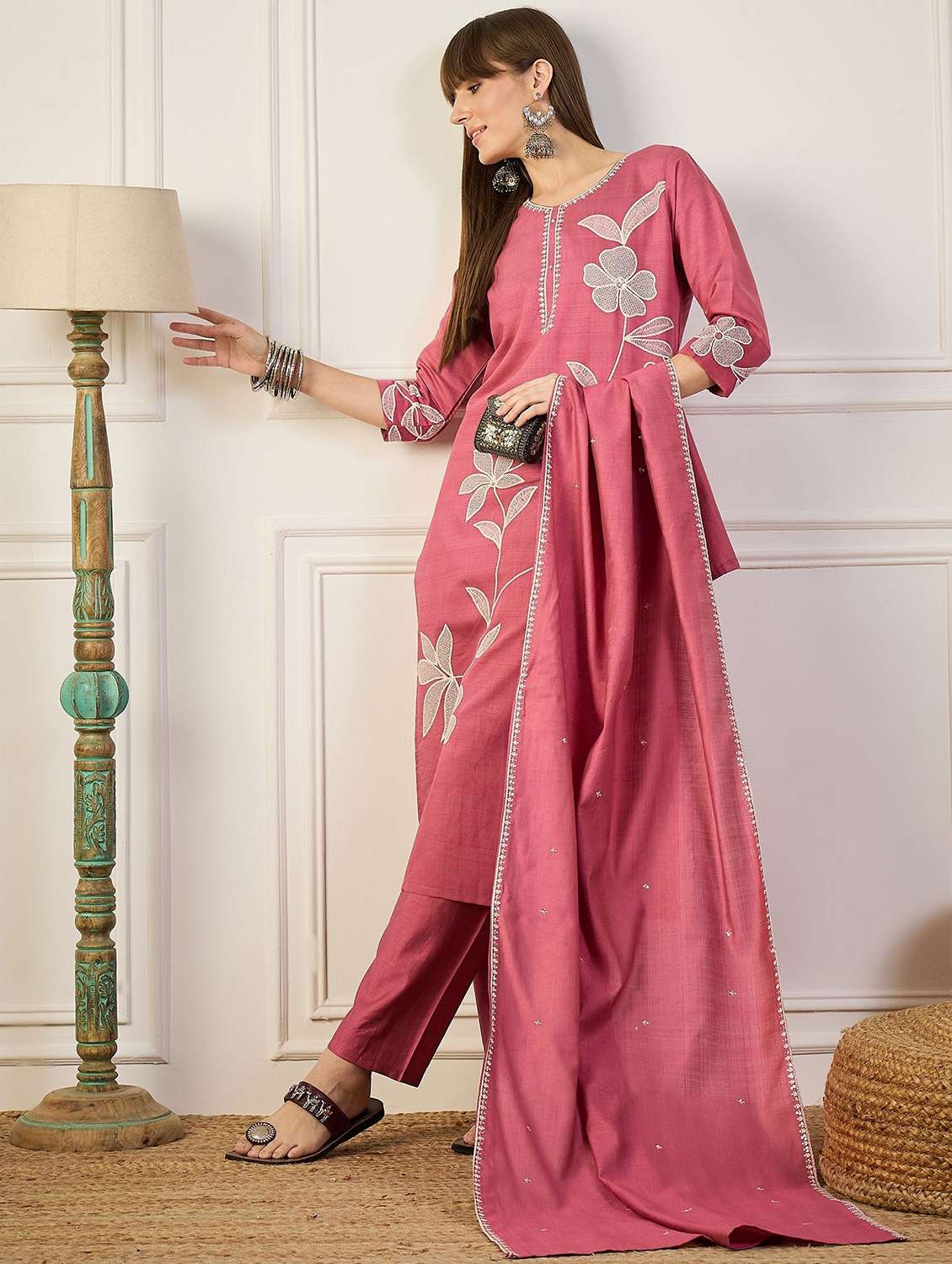 pink silk blend kurta pant  set - 22322462 -  Standard Image - 2