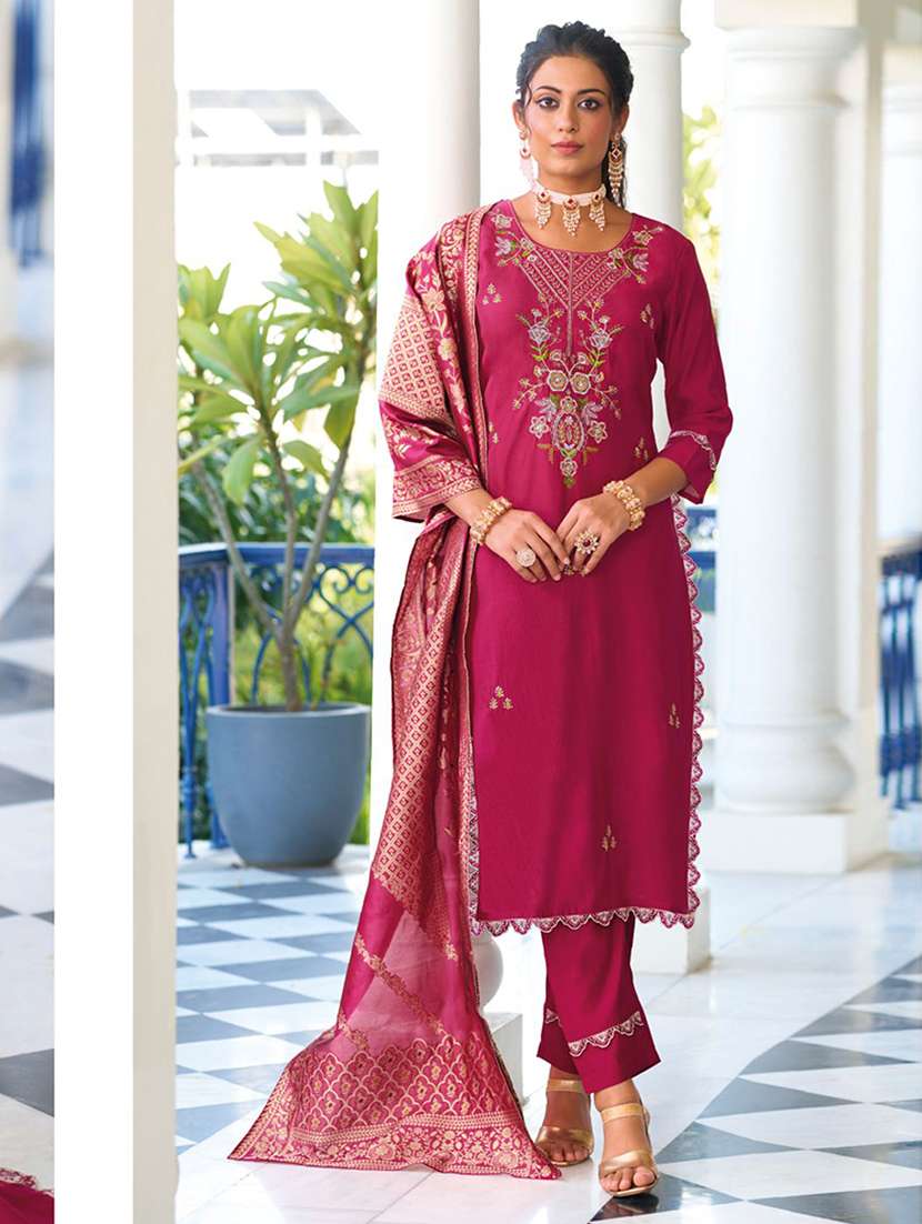 pink silk blend kurta pant  set