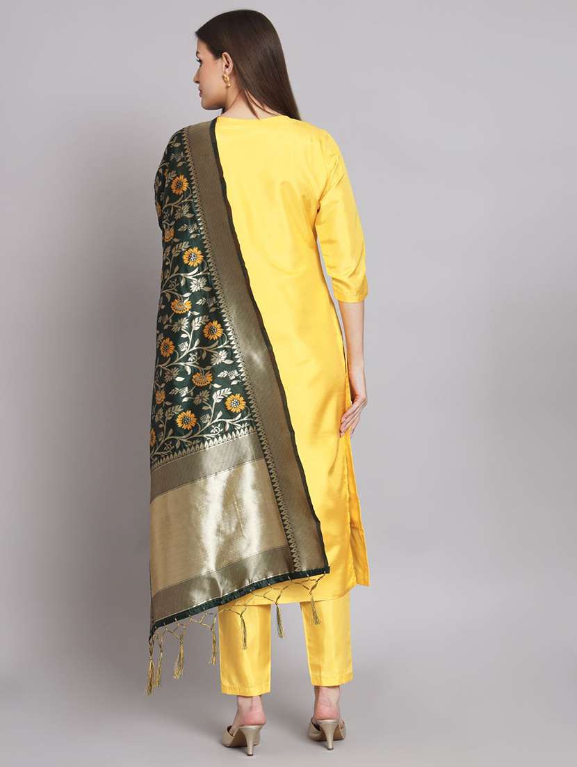 women solid with work three quarter sleeve kurta pant with dupatta set - 22322595 -  Standard Image - 2