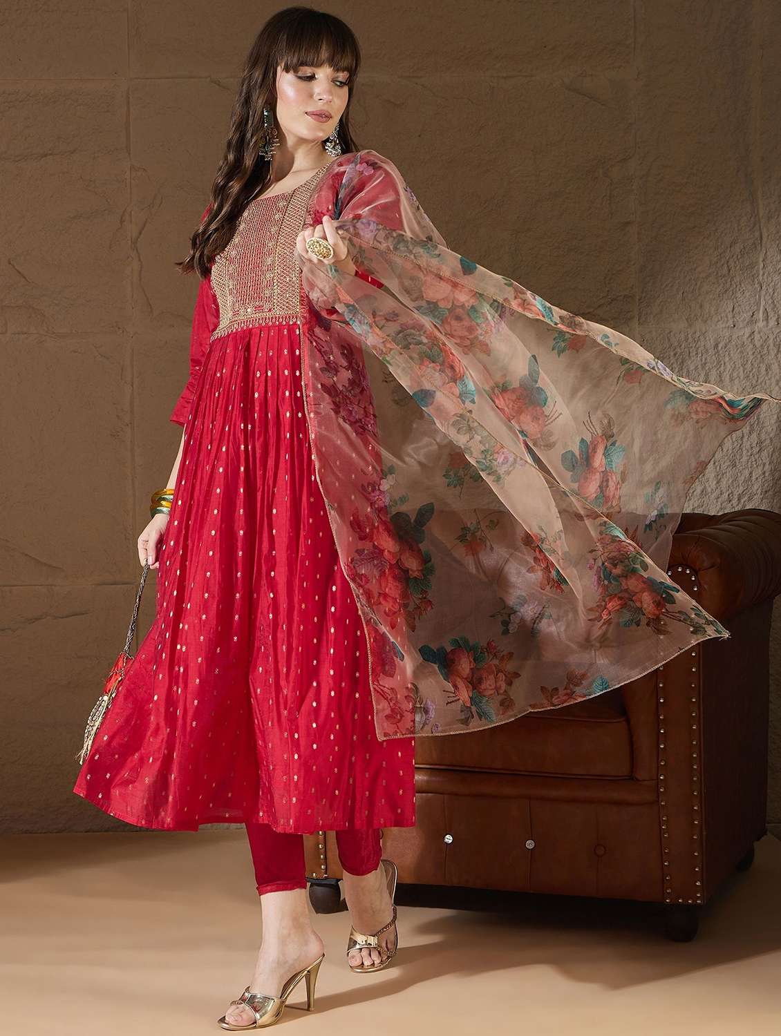 women self design three quarter sleeve kurta pant with dupatta set