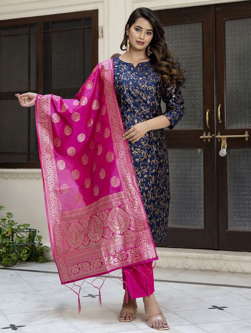 women self design three quarter sleeve kurta pant with dupatta set