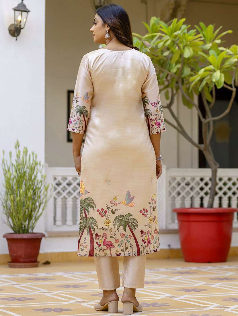 women solid with work three quarter sleeve kurta pant with dupatta set - 22322632 -  Standard Image - 2