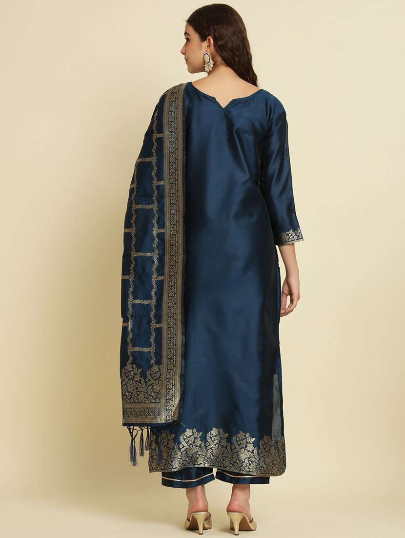 Women Self Design Three Quarter Sleeve Kurta Pant With Dupatta Set - 22322674 -  Standard Image - 2