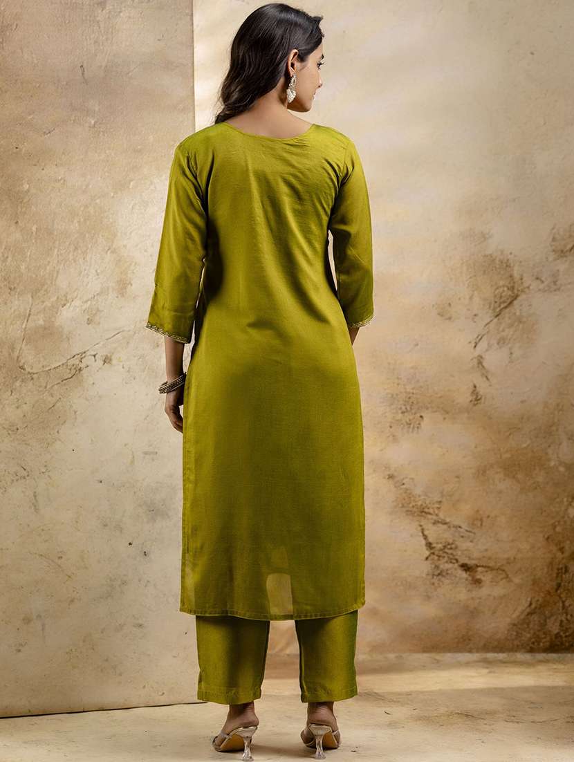 women solid with work three quarter sleeve kurta pant with dupatta set - 22322688 -  Standard Image - 2