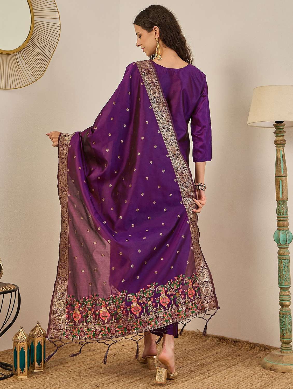 women self design three quarter sleeve kurta pant with dupatta set - 22322876 -  Standard Image - 2