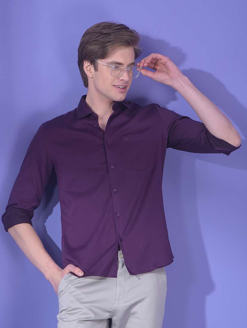 men solid long sleeve slim fit casual shirt