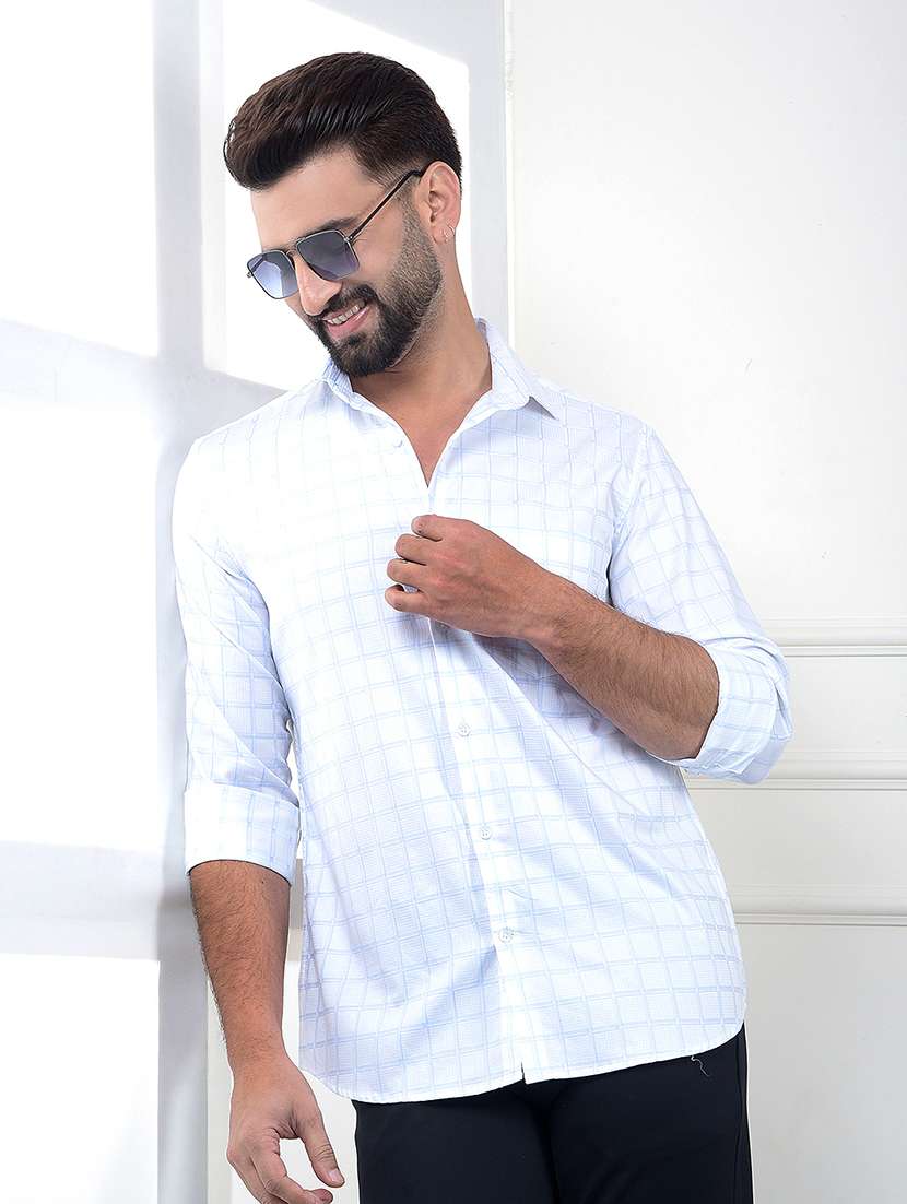 men checkered long sleeve slim fit casual shirt