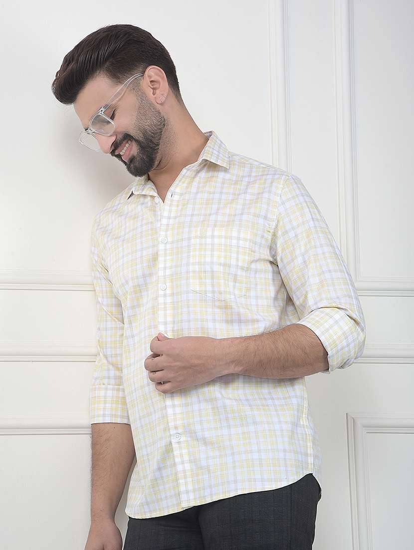 men checkered long sleeve slim fit casual shirt