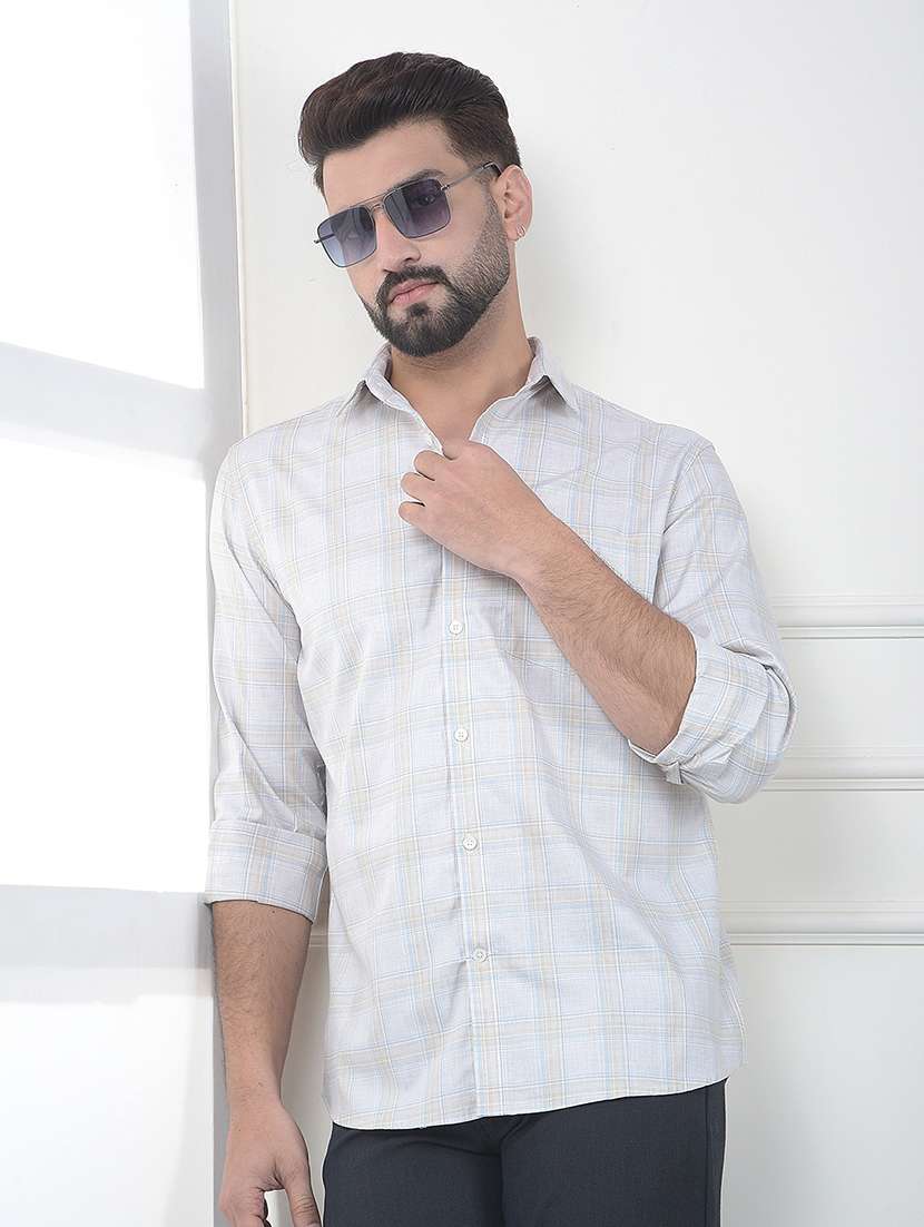 men checkered long sleeve slim fit casual shirt