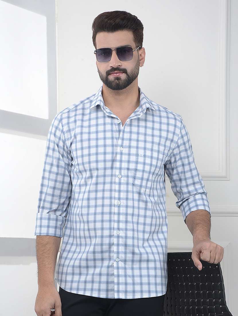 men checkered long sleeve slim fit casual shirt