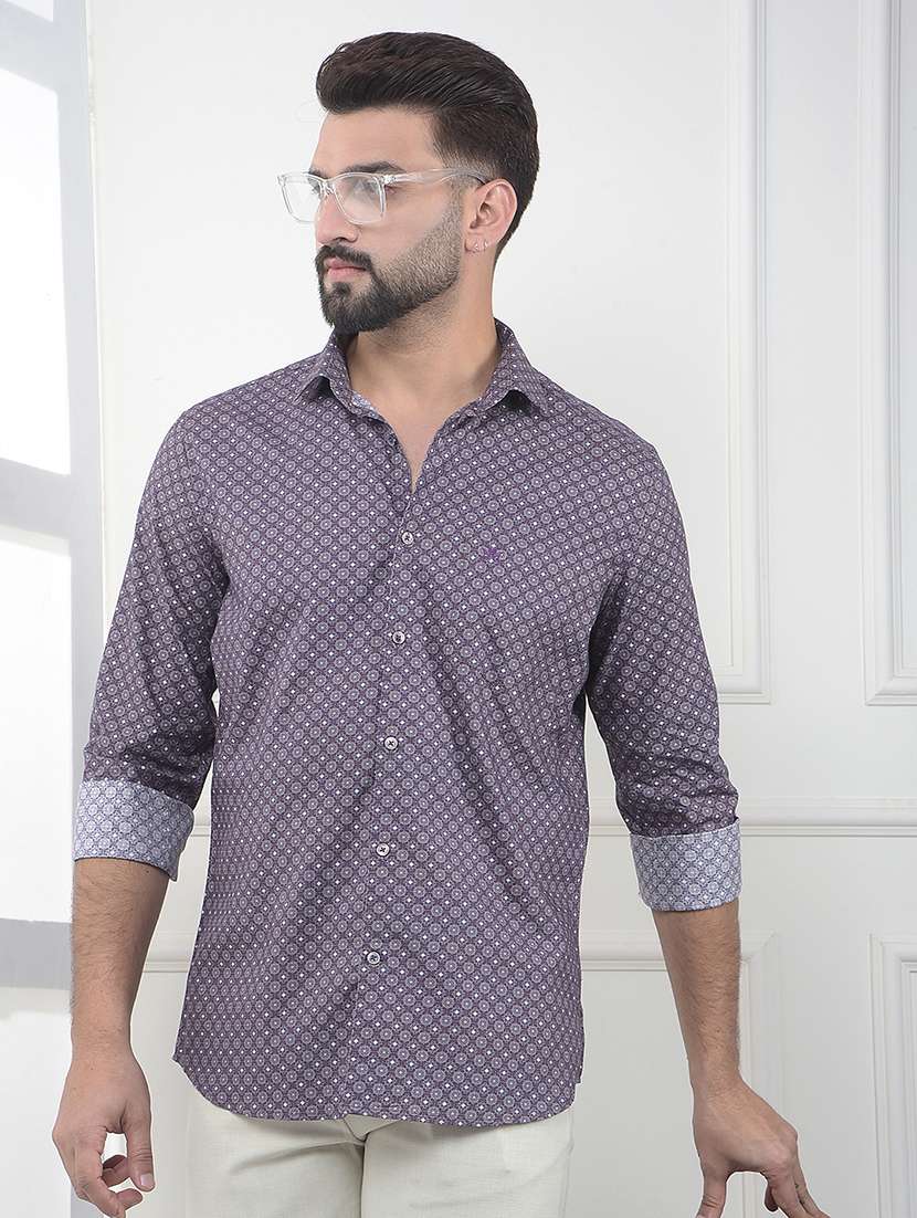 men printed long sleeve slim fit casual shirt