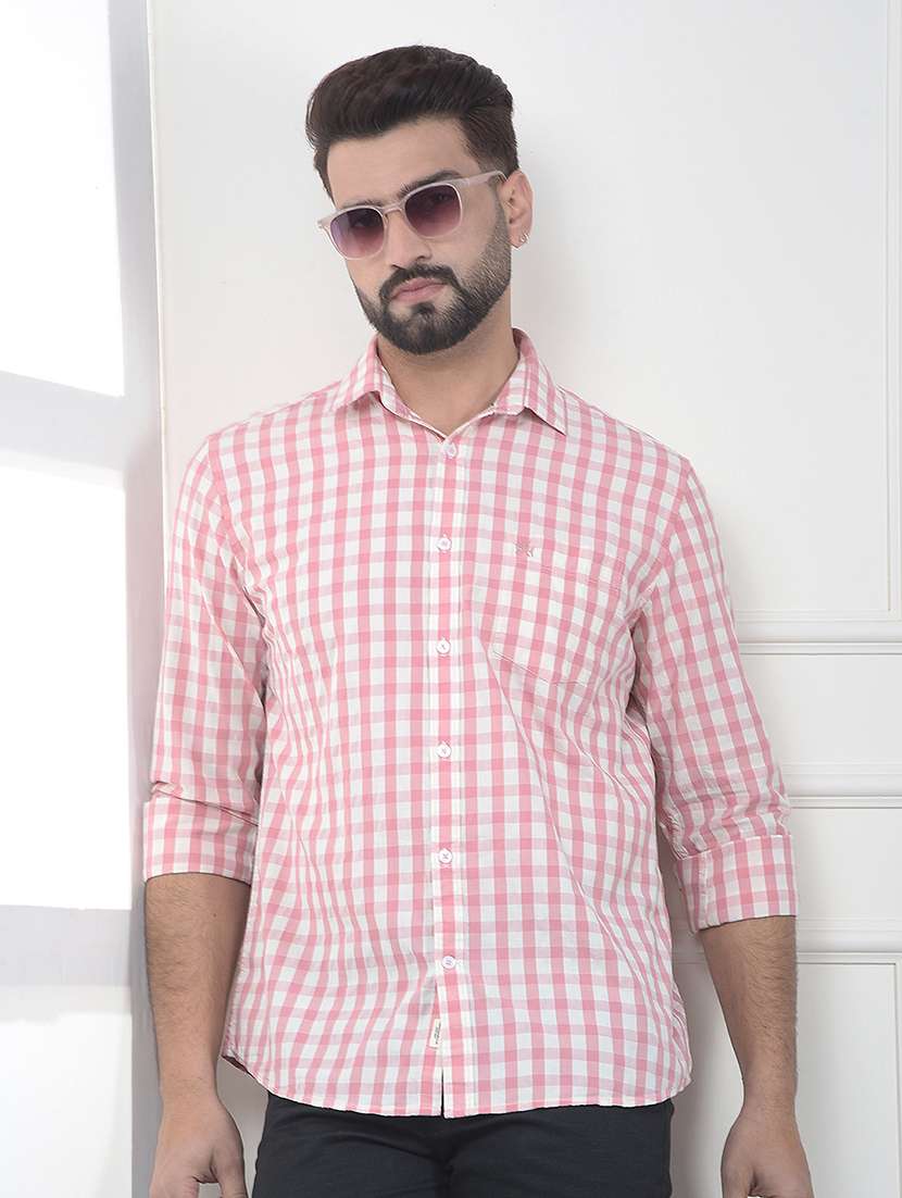 men checkered long sleeve slim fit casual shirt