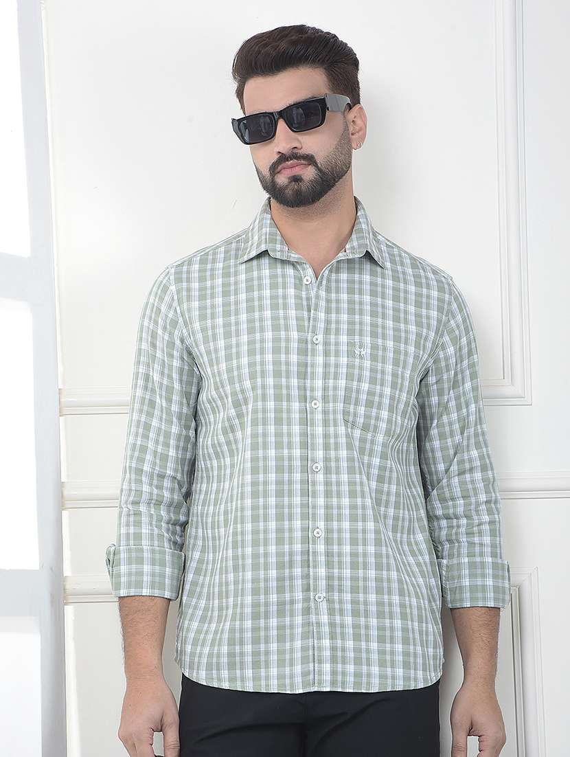 men checkered long sleeve slim fit casual shirt