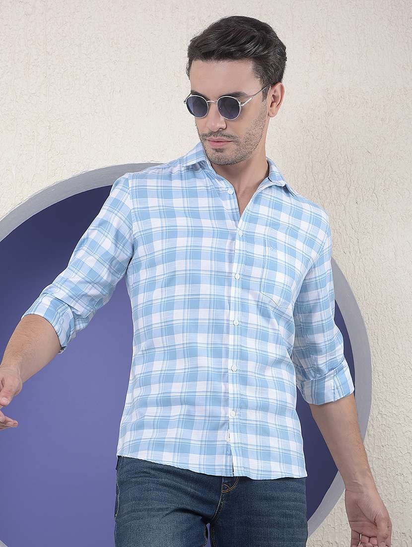 men checkered long sleeve slim fit casual shirt