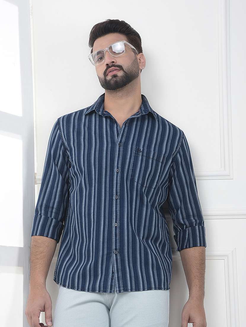 men striped short sleeve slim fit casual shirt