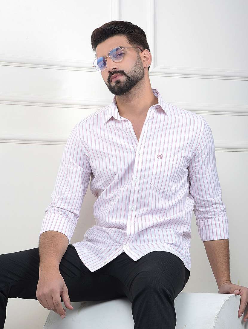 men striped short sleeve slim fit casual shirt