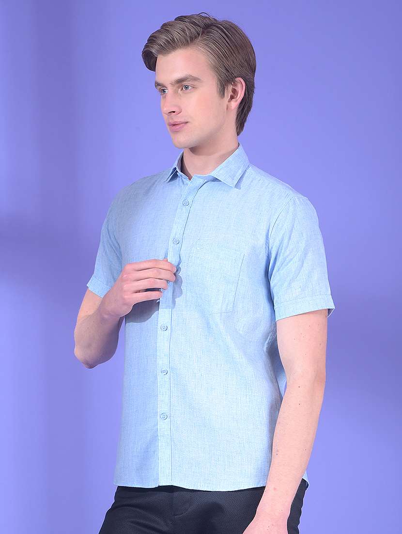 men solid short sleeve slim fit casual shirt - 22323131 -  Standard Image - 2