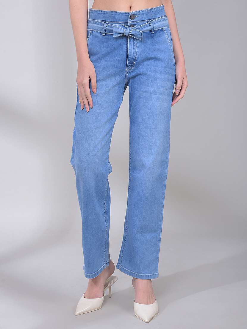 women solid mid rise straight jeans