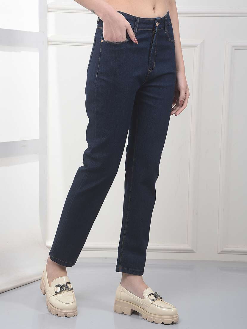 women solid mid rise slim fit jean