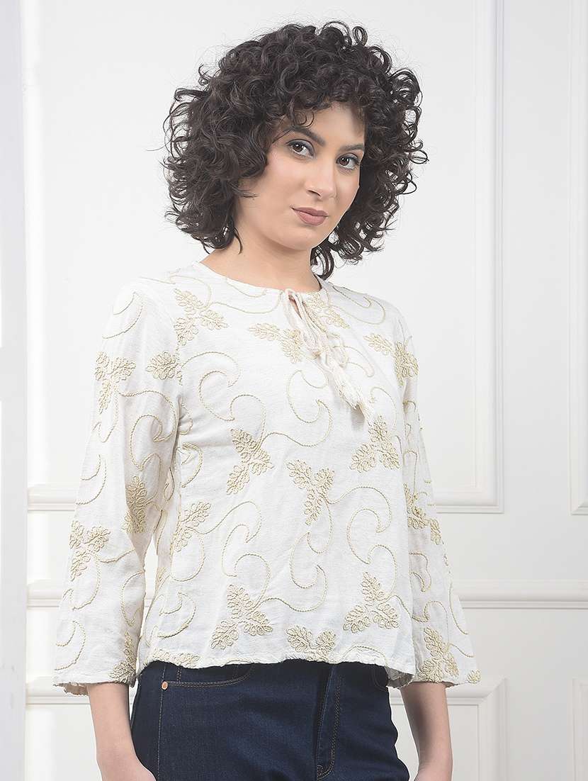 women embroidered three quarter sleeve top - 22323226 -  Standard Image - 2