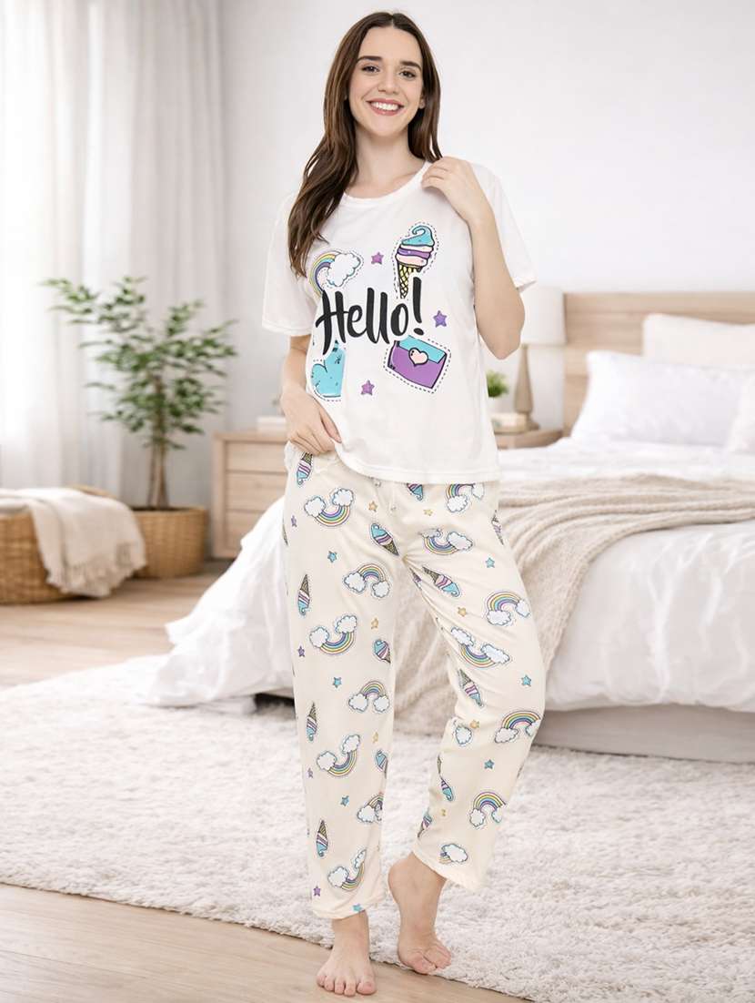 women printed nightwear pyjama set