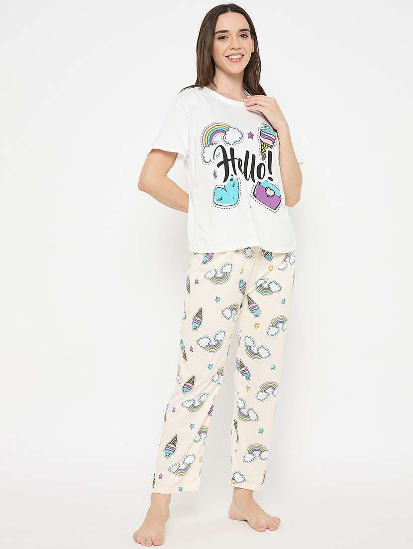 women printed nightwear pyjama set - 22323238 -  Standard Image - 2