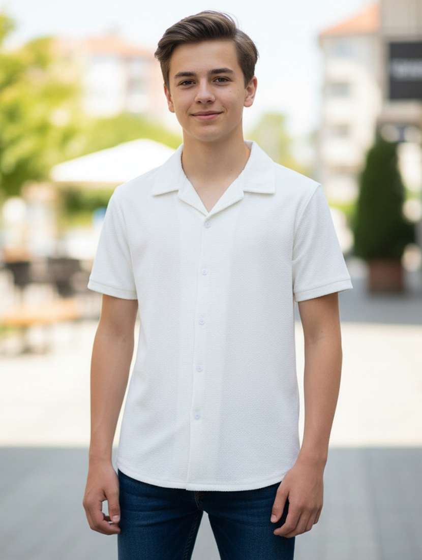 boys solid collared short sleeve shirt