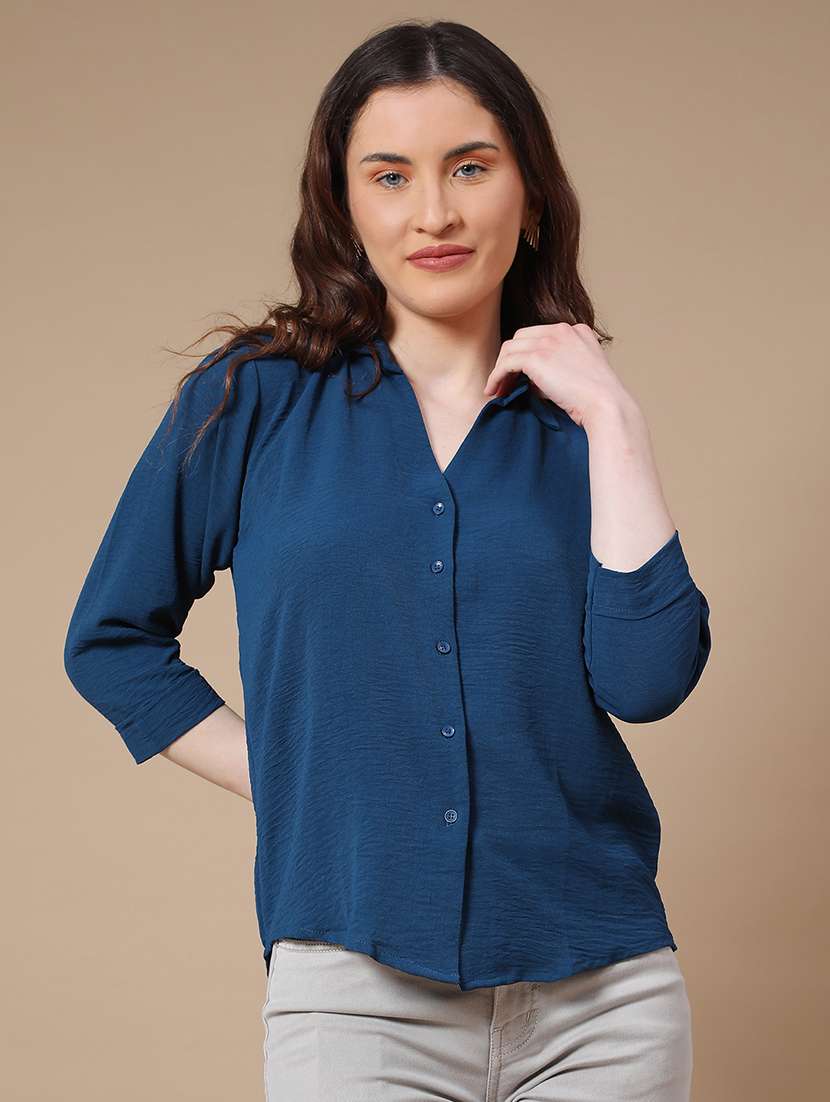Teal Cotton Boxy Shirt - 22323611 -  Standard Image - 2