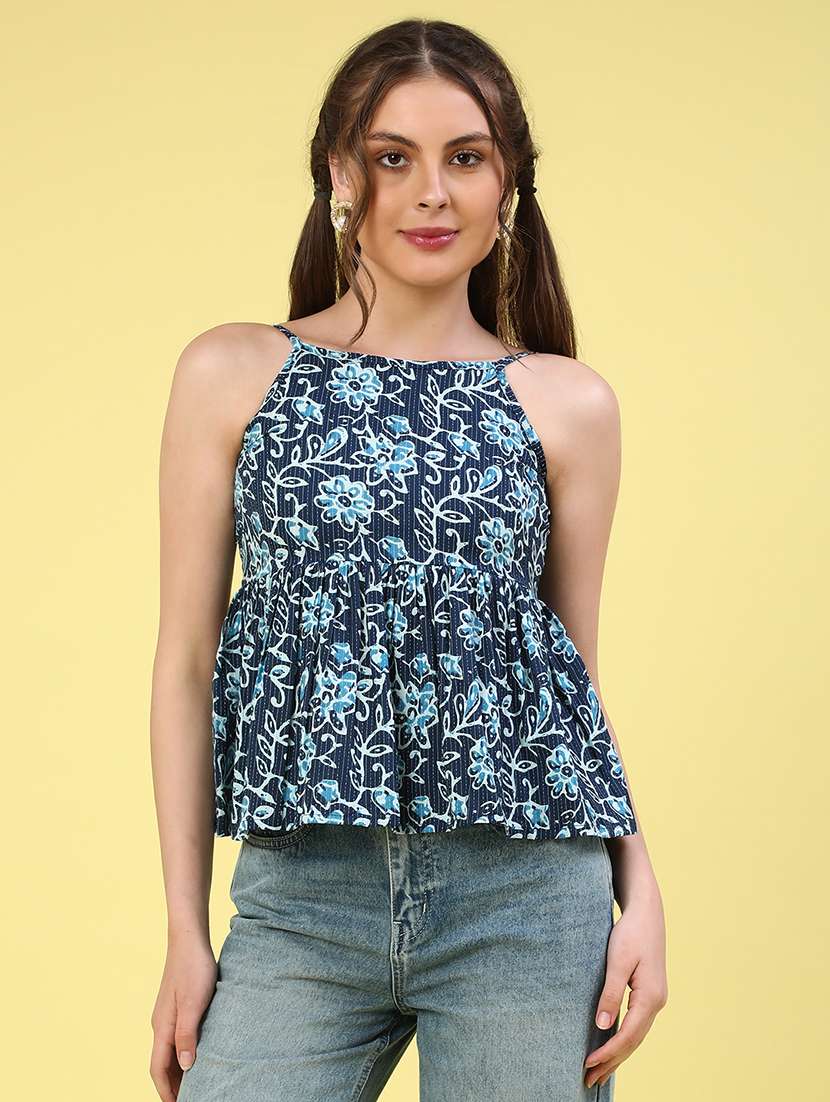 blue cotton peplum top - 22323615 -  Standard Image - 2