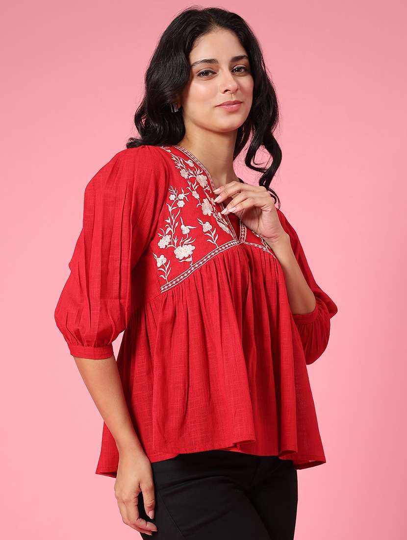 Women Solid With Work Puff Sleeve A-line Top - 22323616 -  Standard Image - 2