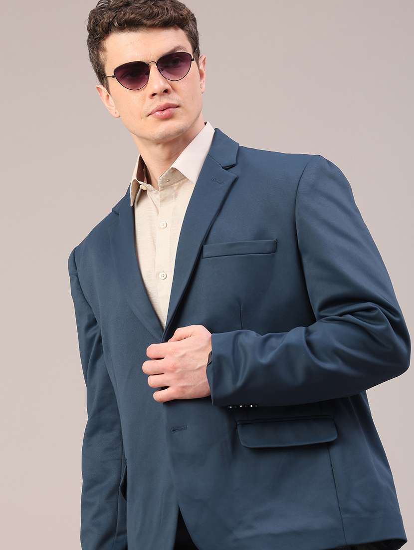 men solid lapel collar single breasted formal blazer