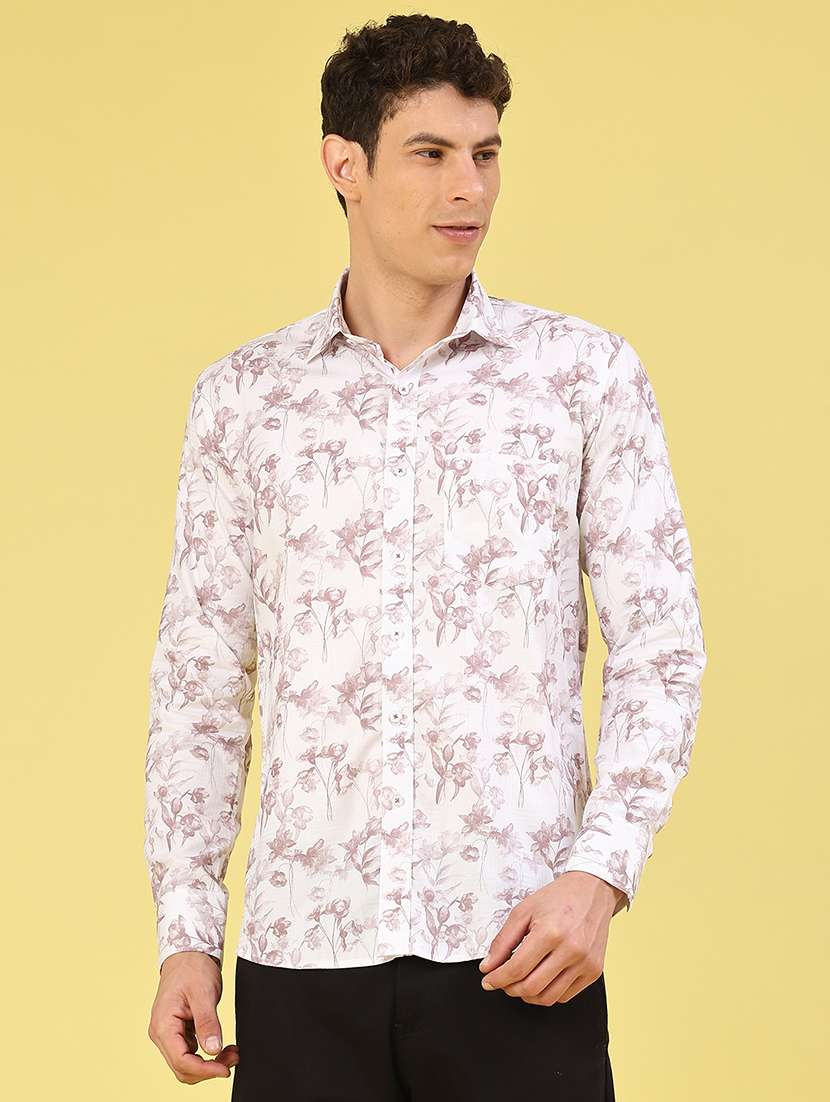 men printed long sleeve slim fit casual shirt