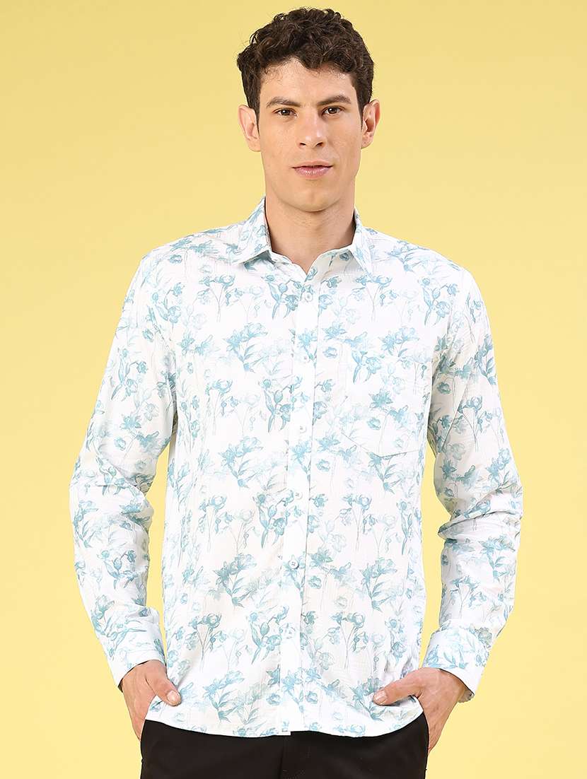 men printed long sleeve slim fit casual shirt