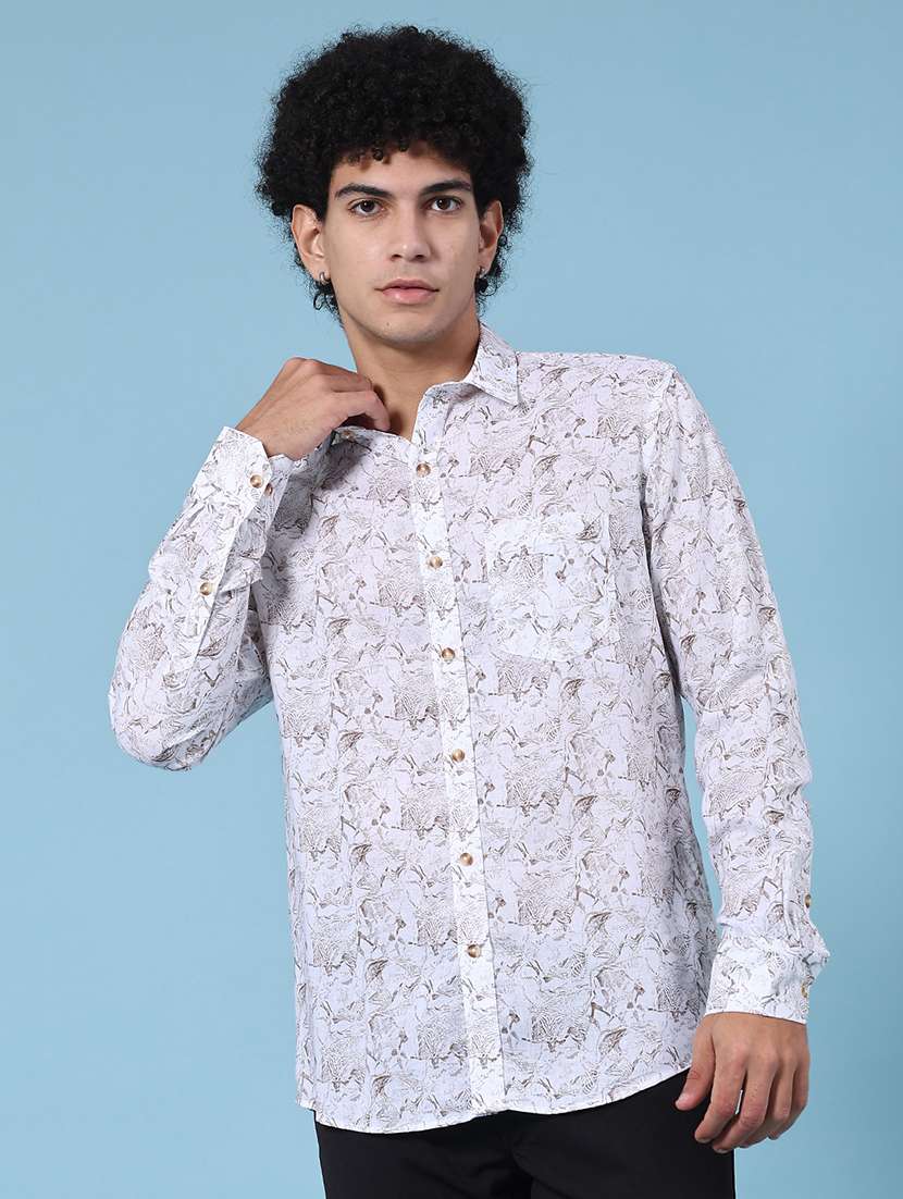 men printed long sleeve regular fit casual shirt