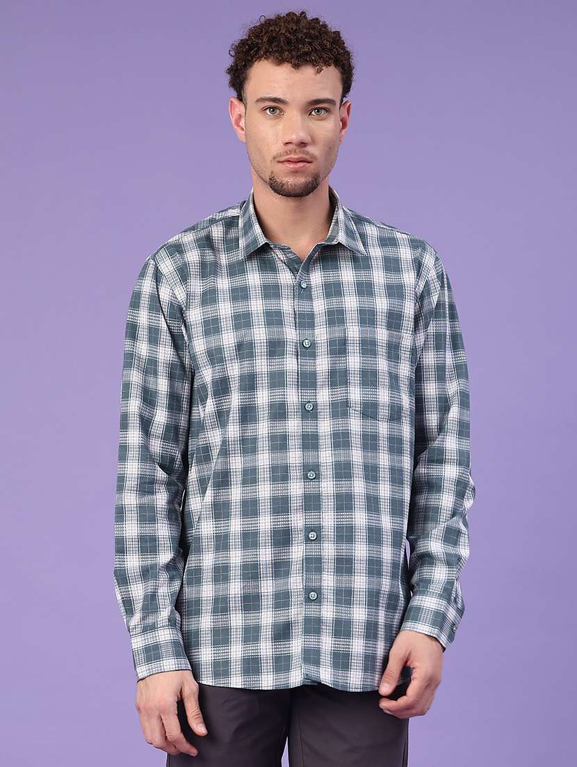 men checkered long sleeve slim fit casual shirt
